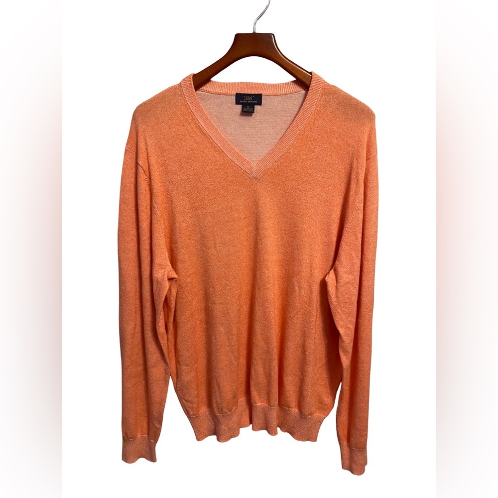 Brooks Brothers 346‎ V Neck Sweater Mens Size XL Salmon Cotton Pullover